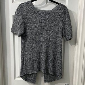 Eileen Fisher Ribbed Knit Top with Back Overlap Detail – Gray